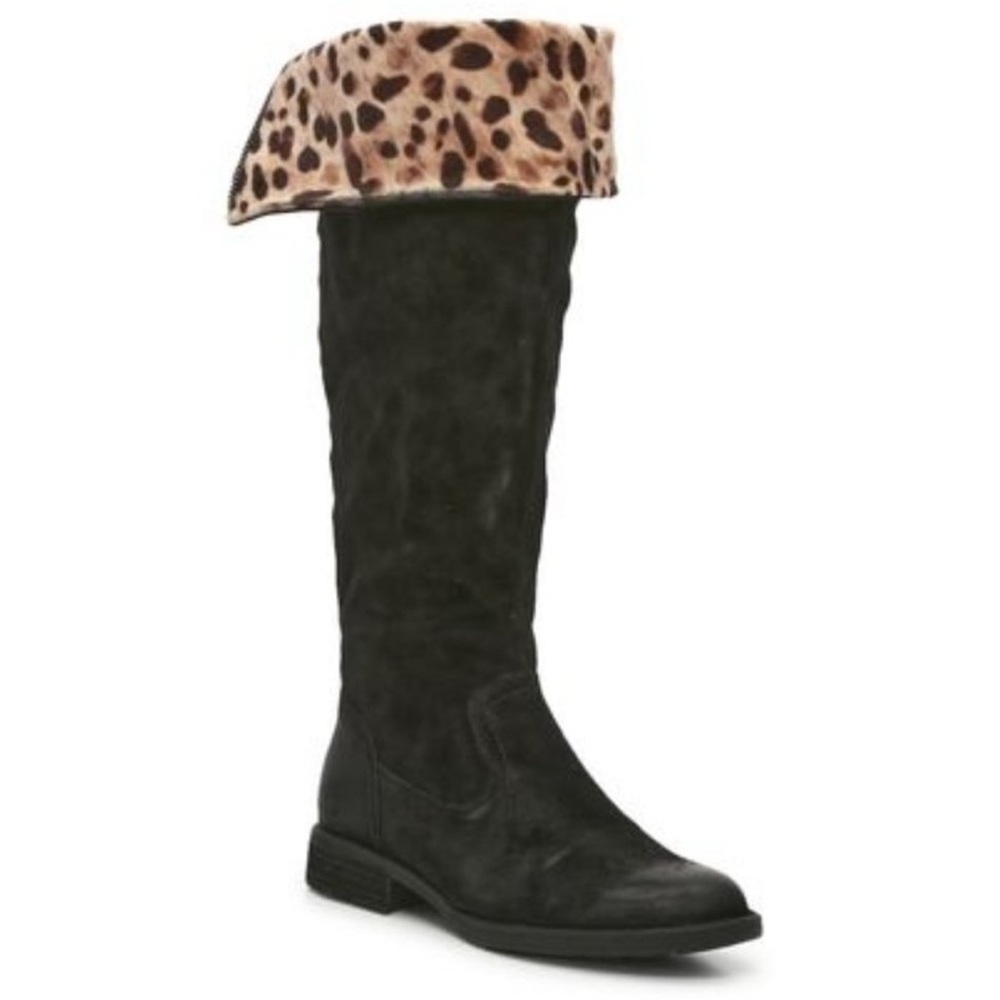 Born Leopard Cuff Black Knee-High Boots